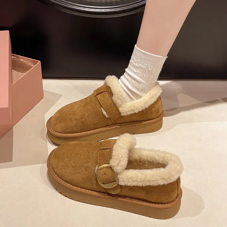 加绒厚底勃肯鞋女毛毛鞋2025新款冬季女鞋子网红爆款豆豆乐福棉鞋