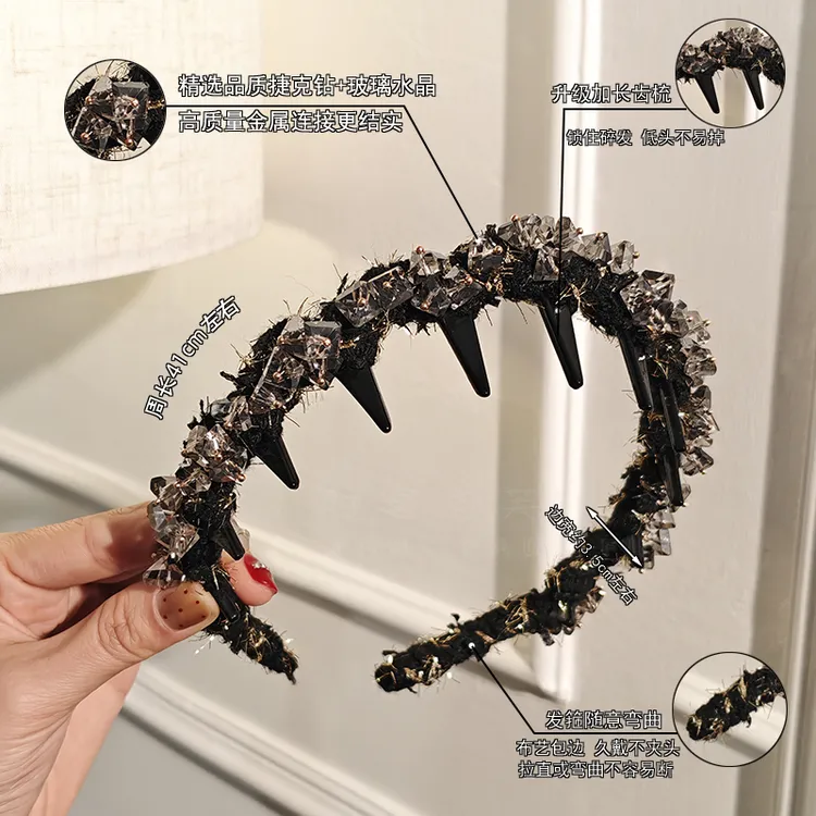 时宴泡芙黑金小香风千金发箍氛围感粗麻编织高级温柔头饰时尚头箍