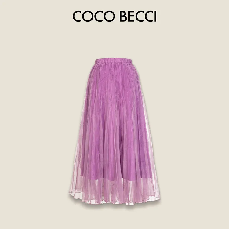 COCO BECCI【流光纱裙】高腰A字压褶优雅梦幻百搭半身裙CFXYC271079