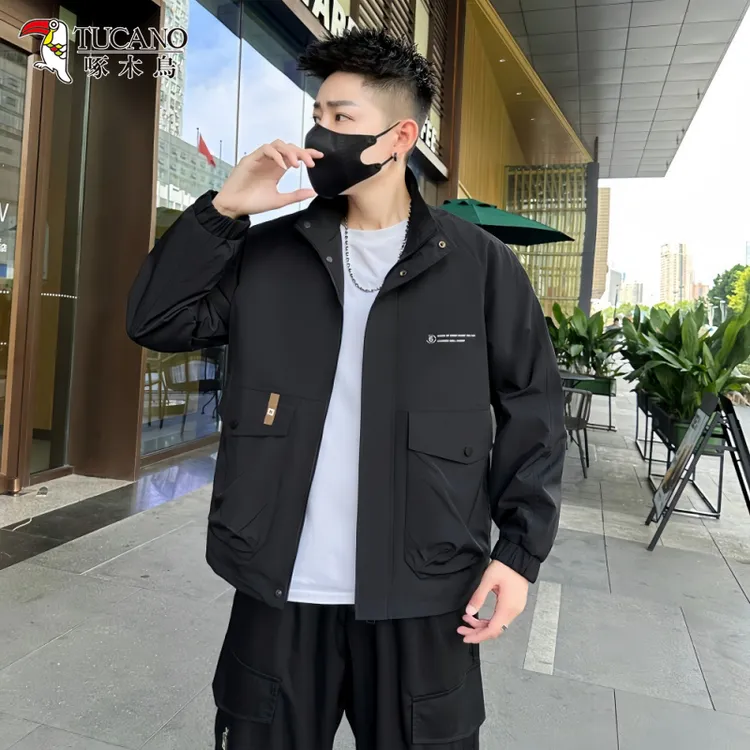 啄木鳥春秋季男士新款潮牌韩版青年百搭夹克时尚宽松立领工装外套