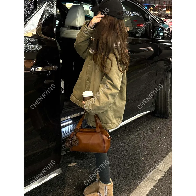 J.JOEY "100棉"极简风复古纯色厚款保暖灯芯绒棉服外套 C501204