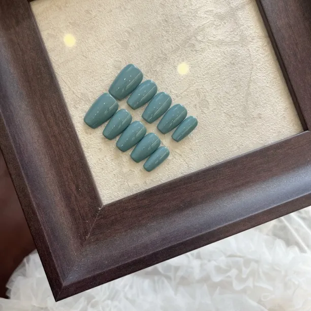 灰绿蓝调 祝福纯色手工穿戴甲美甲显白高级感适用