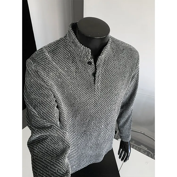 美式正肩亨利衫男款长袖t恤秋冬上衣内搭潮流肌理提花Polo卫衣
