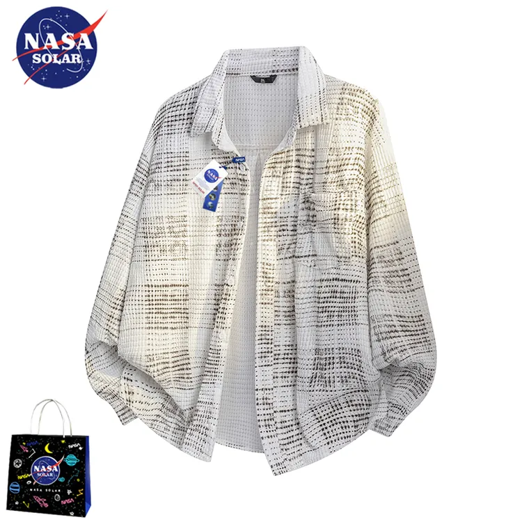 NASA SOLAR美式格纹长袖衬衫男士初秋新款百搭宽松老钱风衬衣外套