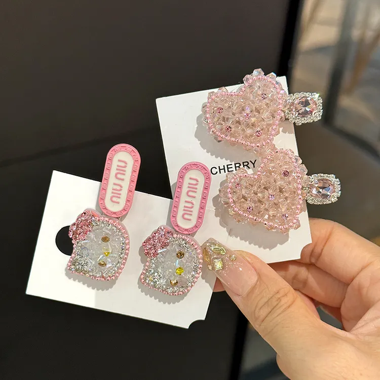 册亿百货韩式新款可爱少女心甜美水晶发夹粉色鸭嘴夹刘海夹高颜值