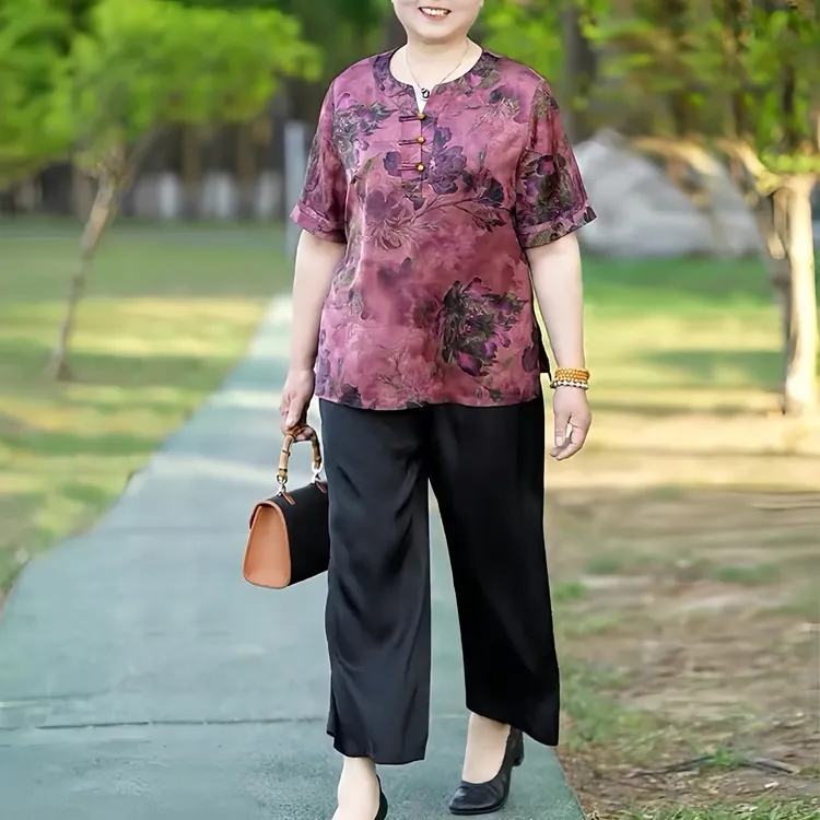 母亲节妈妈夏装端庄大气套装2025新款中老年人女装宽松短袖上衣服