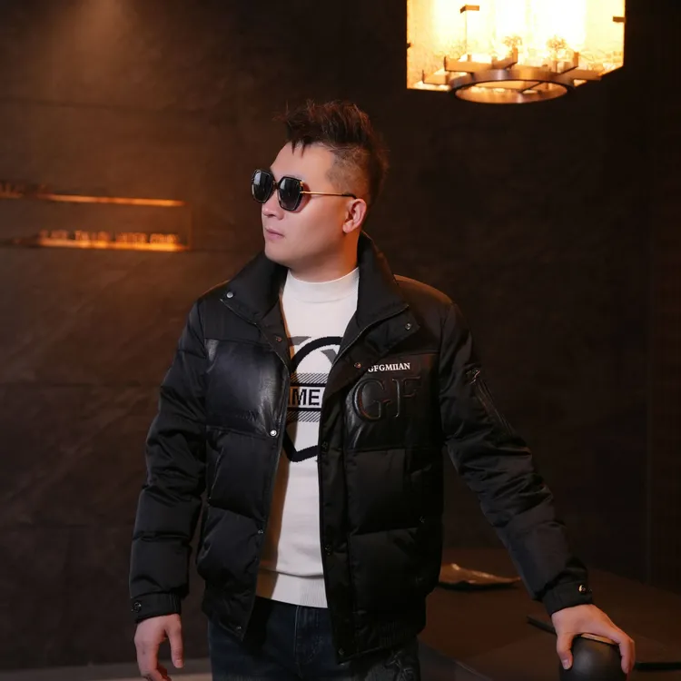 冬季款OD胸口左臂拼接真皮男士高档奢品男款保暖加厚户外羽绒服