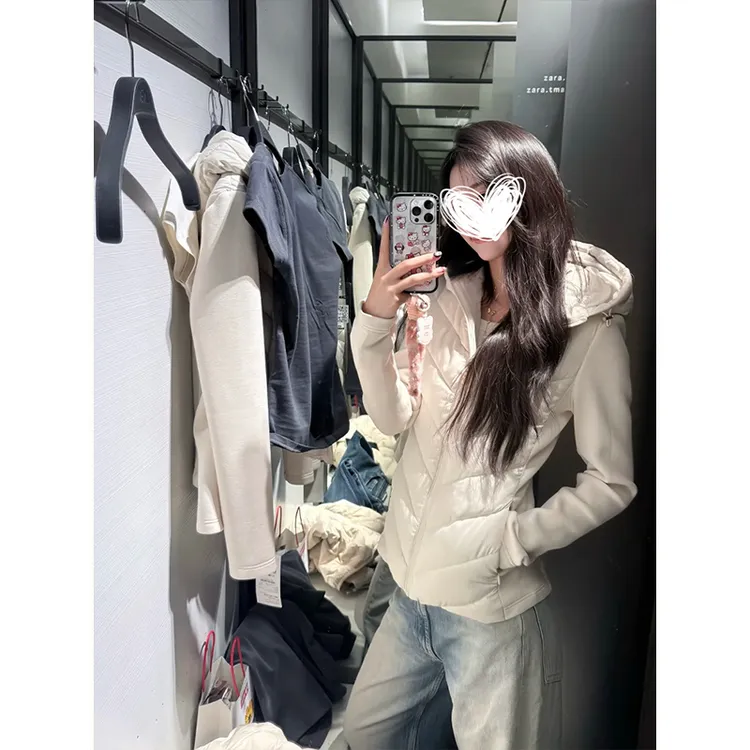 MosesQueen/魔西女王小蛮腰运动简约气质连帽拼接棉服外套