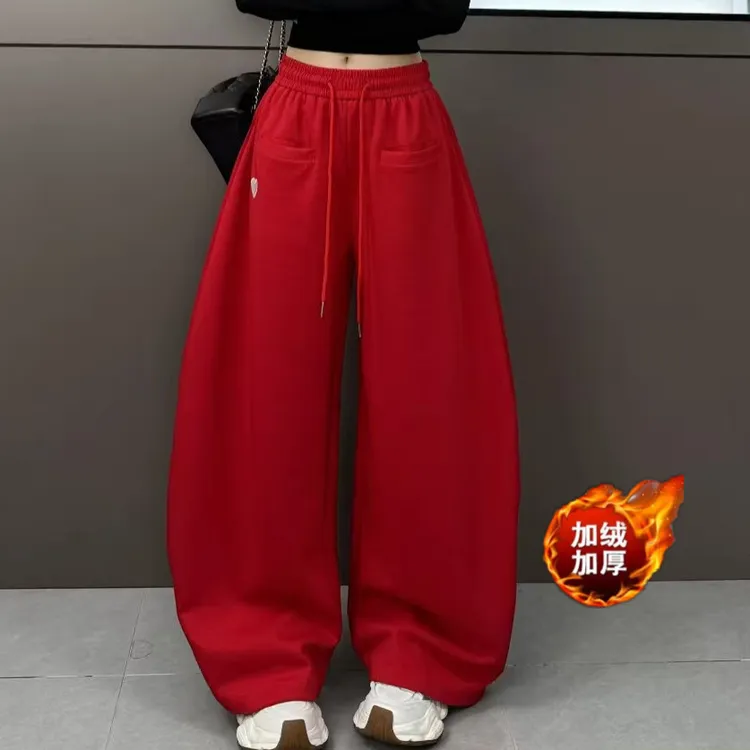 2025冬新款休闲运动裤口袋弯刀裤拽步舞宽松刺绣卫裤女8410