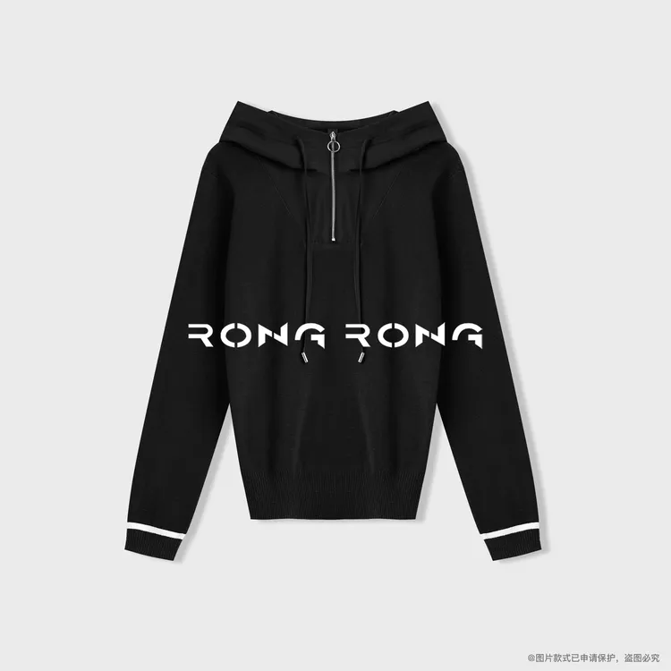 溶溶【温柔酷感】RONGRONG 山羊绒混纺撞色连帽半开襟套头衫P-B0142