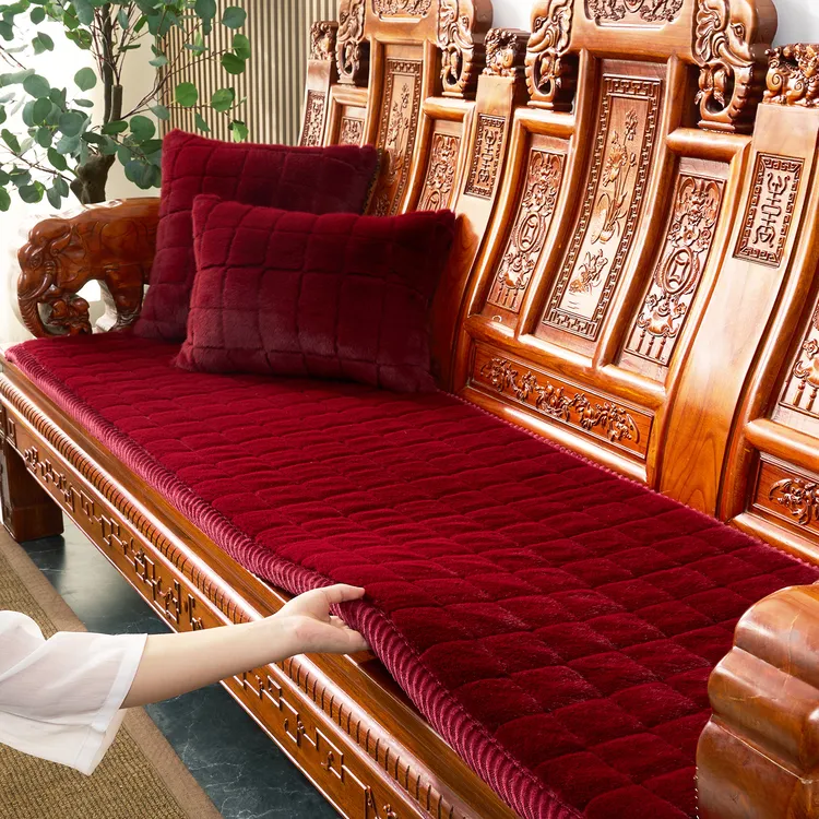 新中式红木水貂毛绒加厚沙发垫毛绒实木椅子座垫防滑老木头沙发垫