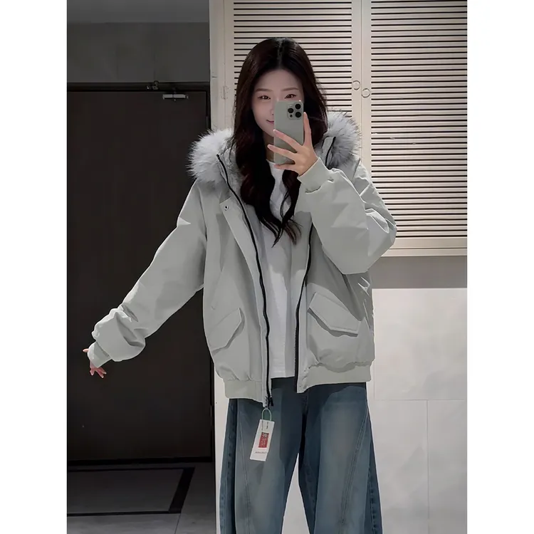 美式复古可拆卸毛领派克棉服男女款冬季加厚保暖棉衣连帽工装外套