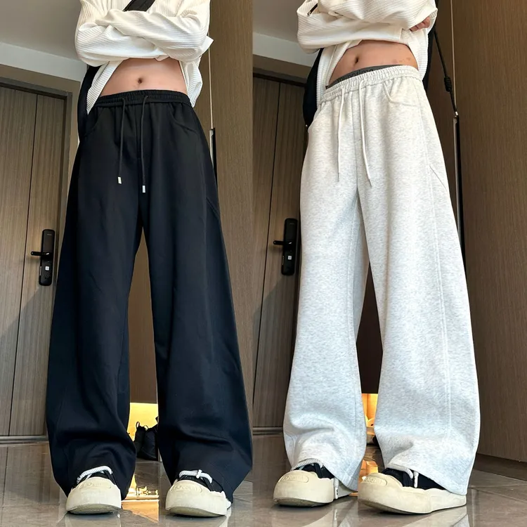 2025美式潮牌重磅弯刀阔腿卫裤男秋季宽松直筒裤运动休闲工装长裤