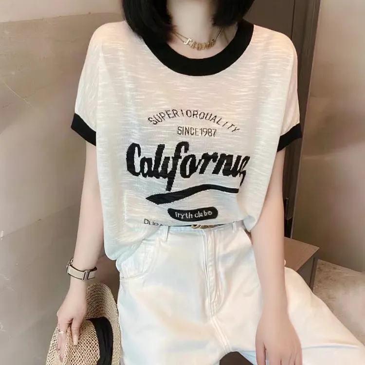 冰丝透气短袖t恤女装2025新款夏季时髦宽松遮肚子显瘦打底上衣潮