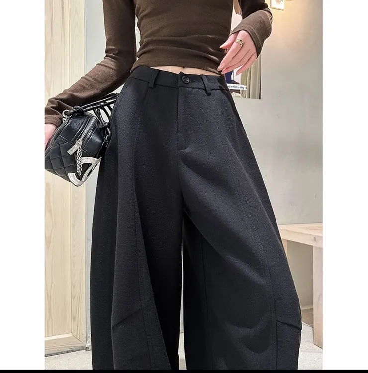 【羊毛蚕丝+运费险】秋冬新款阔腿弯刀裤厚款慵懒风休闲裤女裤子XM