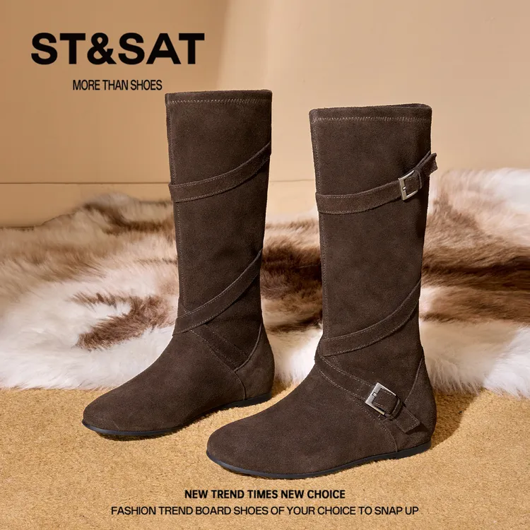 星期六复古软皮不挤脚短靴配长裙美到犯规女士2025秋冬新款骑士靴