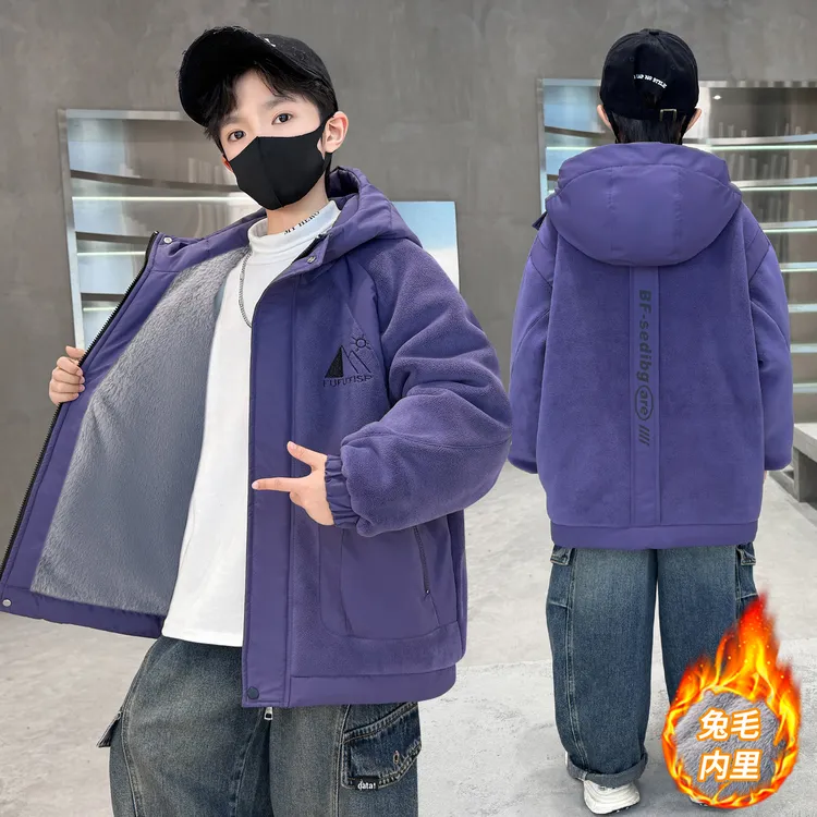 男童外套秋冬款加绒加厚2025新款冬季中大儿童男孩冬装奥利绒棉服