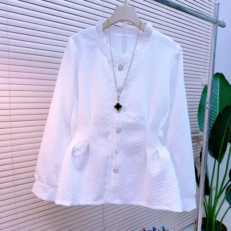 胖mm欧货时尚气质显瘦韩版大码118简约长袖百搭时髦设计感女人衫