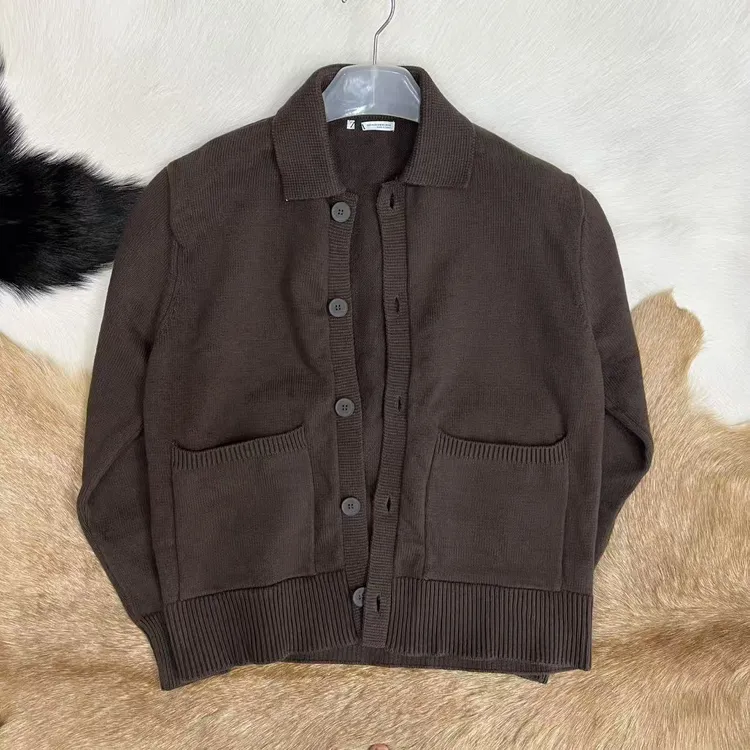 西班牙剪标款 粗狂厚实 男女秋冬时尚针织毛衣口袋开衫翻领小外套