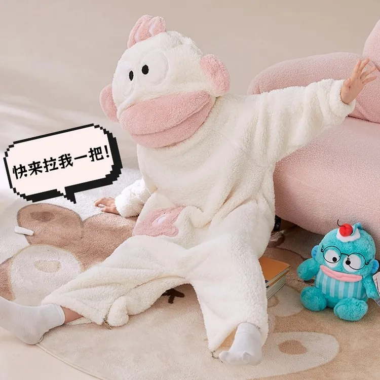 丑鱼睡衣连体儿童秋冬季加厚珊瑚绒男童法兰女童2025冬天睡袍浴袍