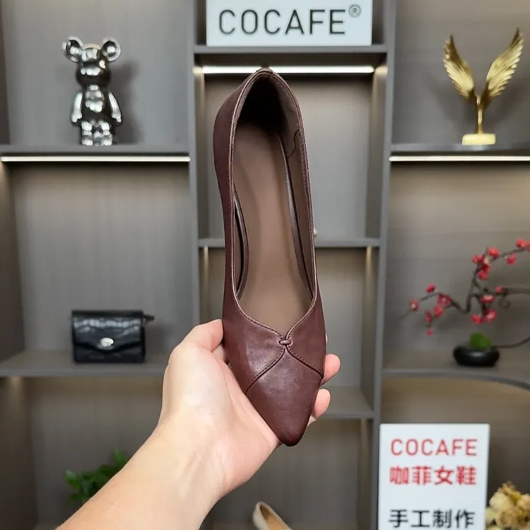 牛皮 跟3-5CM 春秋新款法式优雅高跟鞋中式百搭尖头低跟浅口单鞋