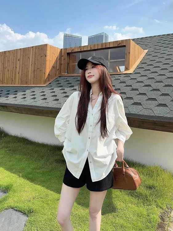 休闲风简约通勤白色衬衫女2025早秋新款慵懒宽松衬衣百搭女装上衣