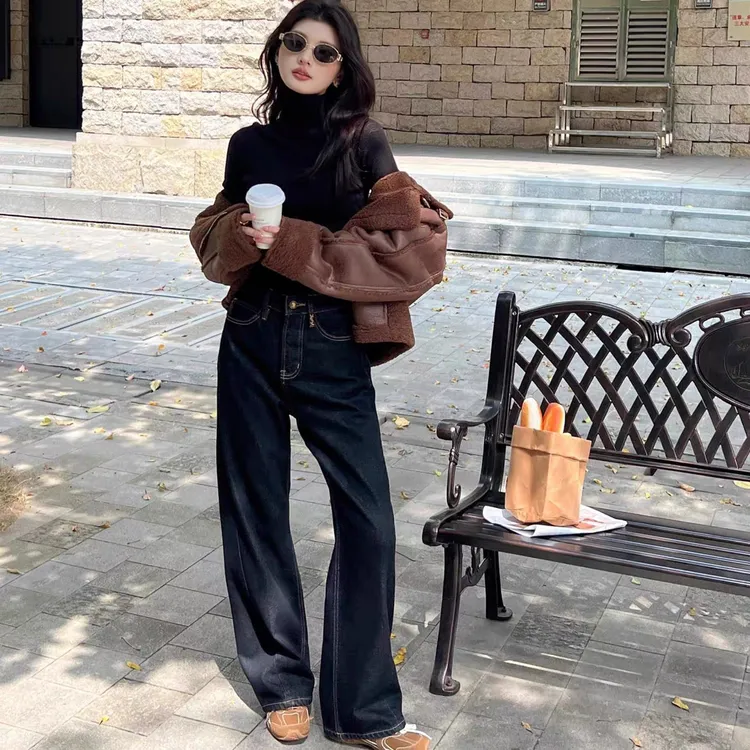 TF688/25冬款上新新款普洗蓝直筒裤整体宽松显瘦柔软垂顺抗皱百搭