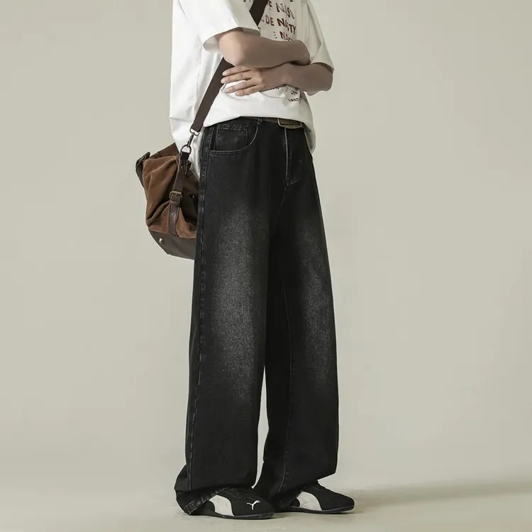 可穿男士复古牛仔裤子潮宽松直筒阔腿休闲长裤子