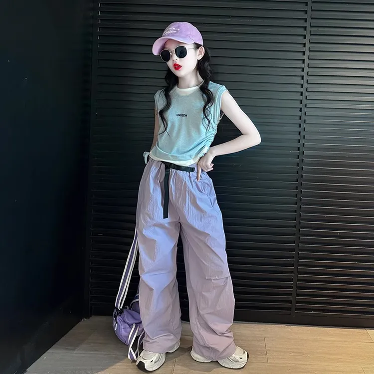 女童工装裤套装2025新款洋气裤子女大童又酷又飒夏季多巴胺穿搭范