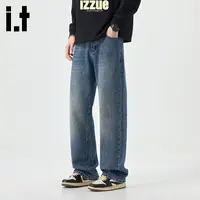 香港it.izzue秋季高档牛仔裤男装猫须马骝水洗直筒裤宽松百搭长裤