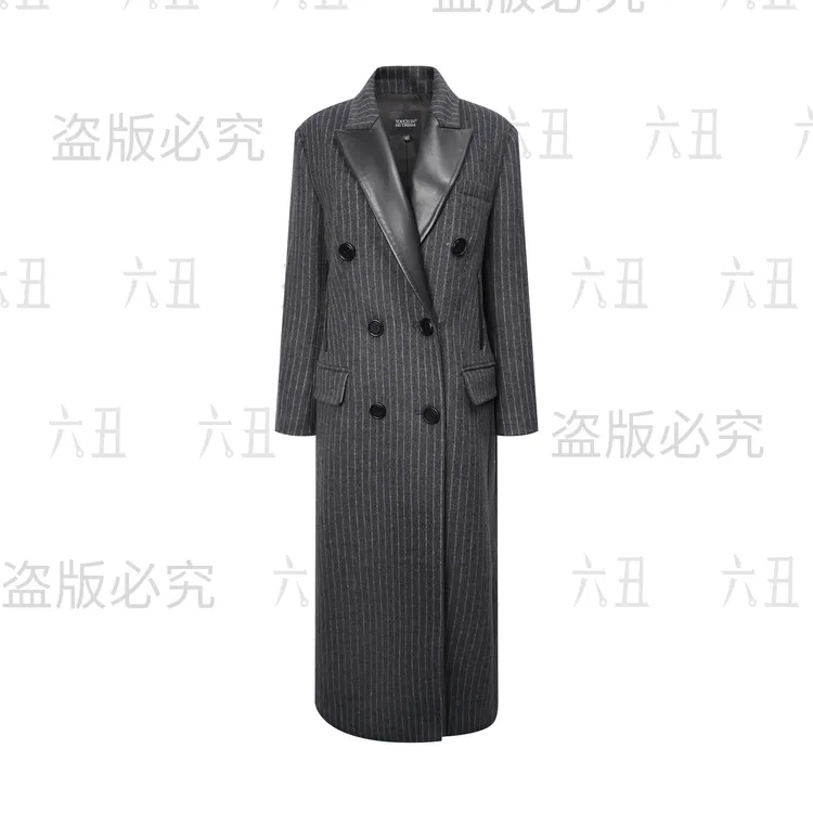 六丑【高定大衣】新款冬季高级感通勤双排扣皮领大衣511ADY0240