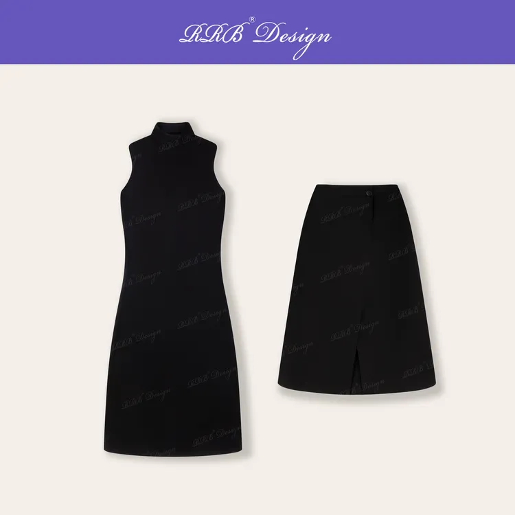 RRB Design 「轻简时刻」两件式叠搭修身显瘦无袖连衣裙+半裙两件套