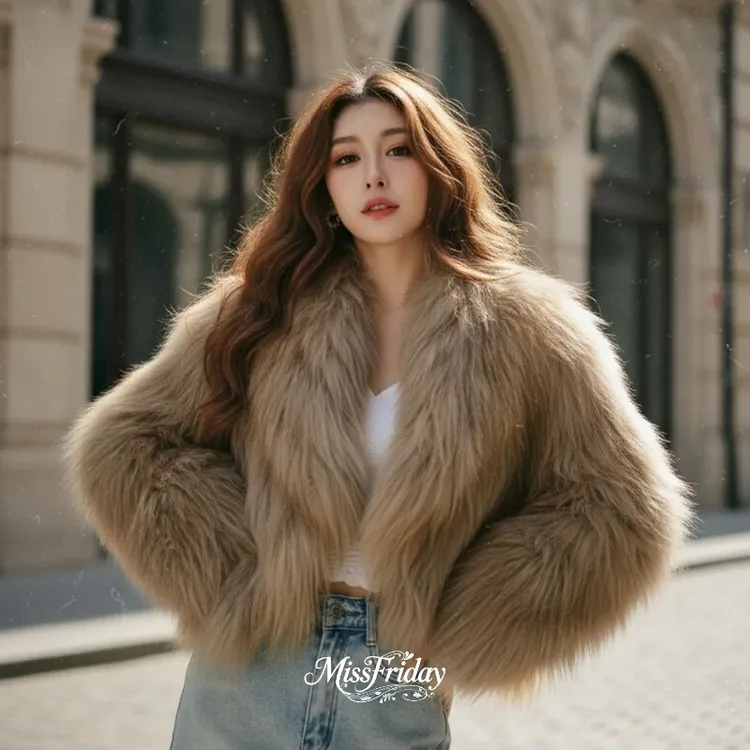 MissFriday｜双色漂金翻领进口貉子毛皮草外套正肩气质时尚女5755