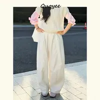 Quoyee 遮肉显高阔腿弯刀裤 棉质休闲拖地裤QCK01