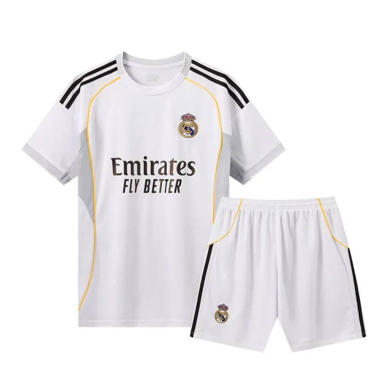 25-26 皇马主场  黄线加黑条纹 足球服  成人儿童同款