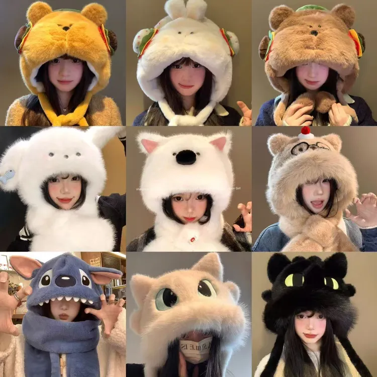 【毛绒帽子围巾】一体百搭可爱小狗耳朵冬季护耳防寒保暖雷锋帽网红