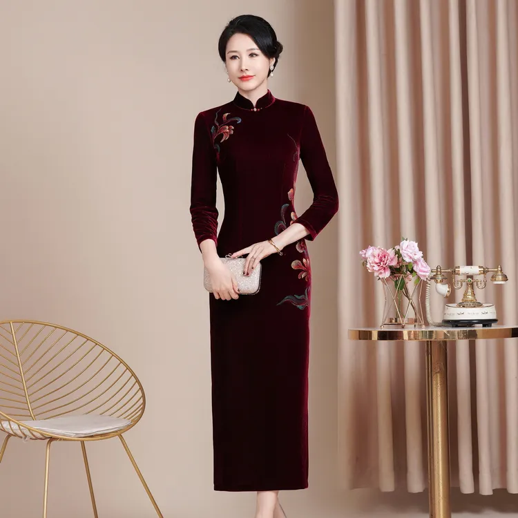 秋冬高贵气质中国风婚礼旗袍改良修身显瘦大码妈妈新中式敬酒礼服