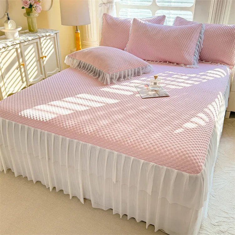 A7纪希尔顿新款凉感冰豆豆床裙款凉席可水洗可折叠床笠款三件套