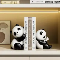 贝汉美可爱熊猫书挡摆件客厅酒柜玄关装饰品电视柜桌面高档摆件
