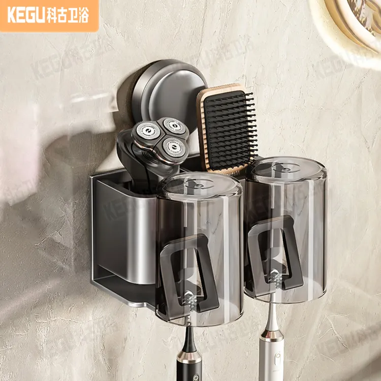 牙刷卫生间免打孔壁挂式牙杯漱口杯卫浴壁挂式洗漱台置物架