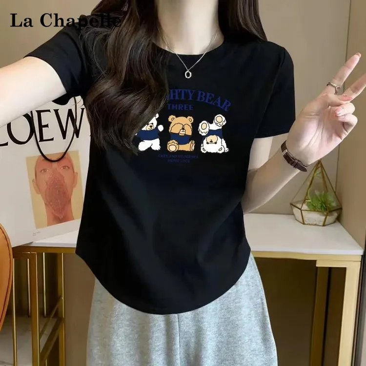 拉夏贝尔大码纯欲风辣妹修身显瘦t恤正肩T恤女夏季洋气减龄韩版