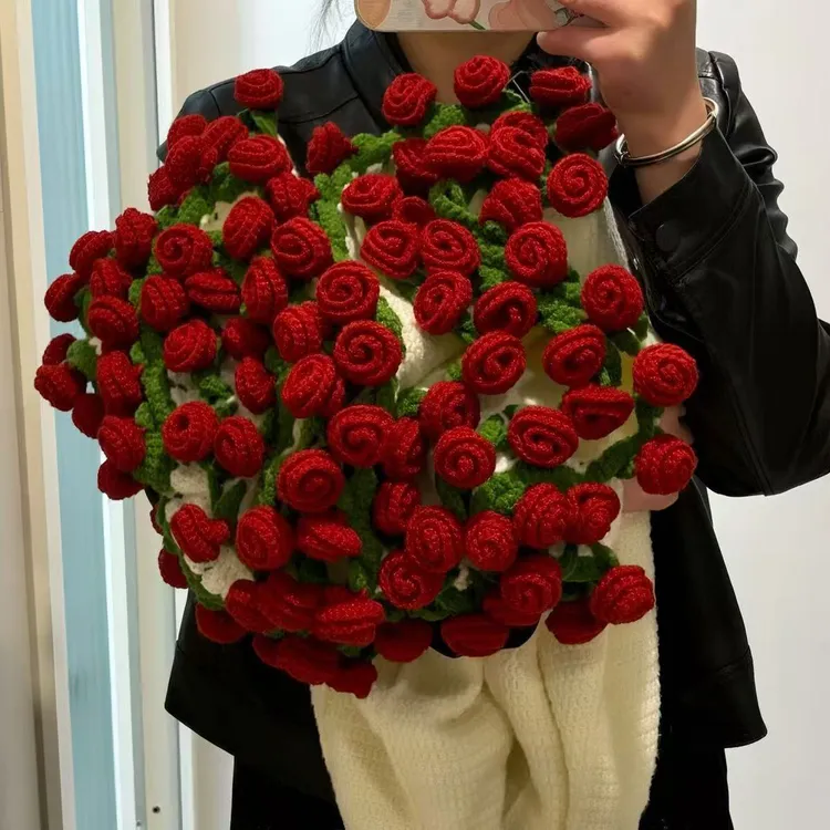 手工玫瑰花毯子毛线diy花束毯子材料包钩织铃兰玫瑰创意编织礼物