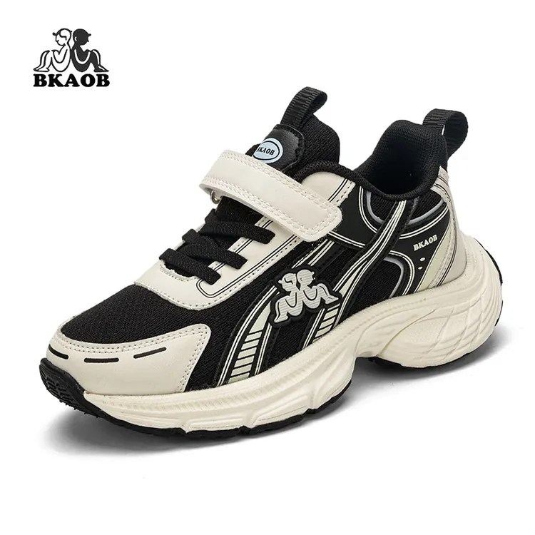 BKAOB透气女童运动鞋黑色复古风防滑耐脏女孩休闲鞋