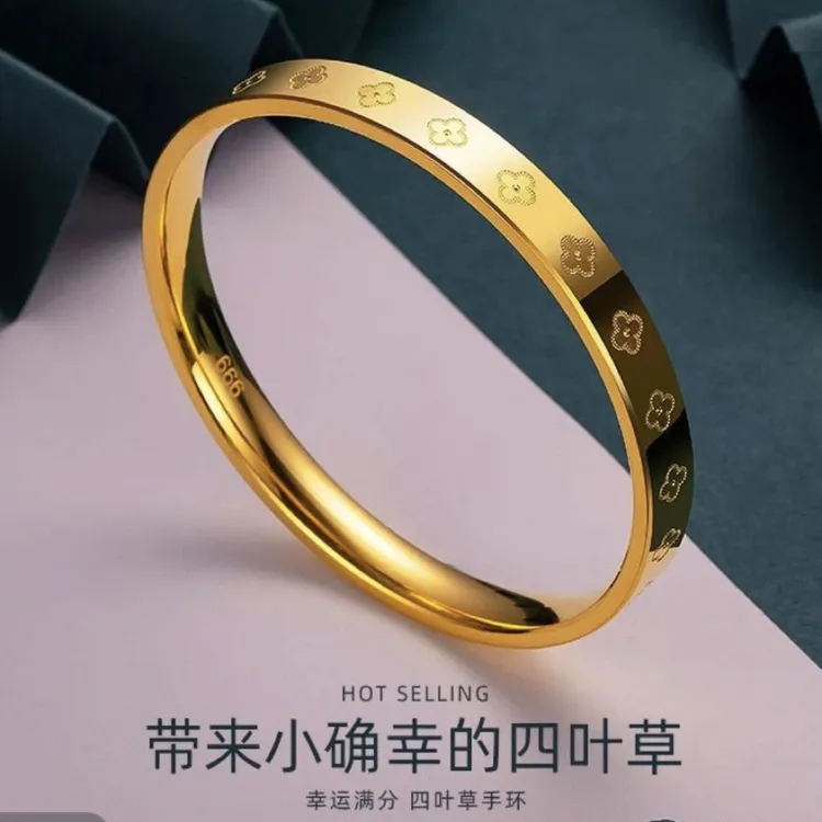 设计师款四叶花手镯幸运草手镯女轻奢百搭高级感镯子