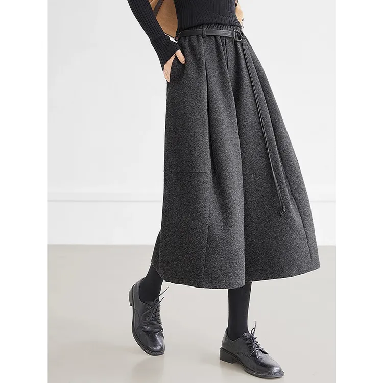 老钱风灰色压褶阔腿裤女秋冬季新款高腰显瘦宽松立体分割八分裙裤