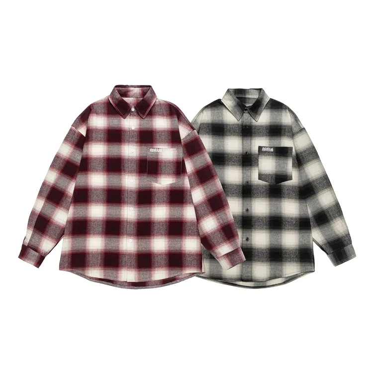 秋季时尚韩版百搭潮流格子复古休闲男长袖衬衫大码男装港风衬衣LP