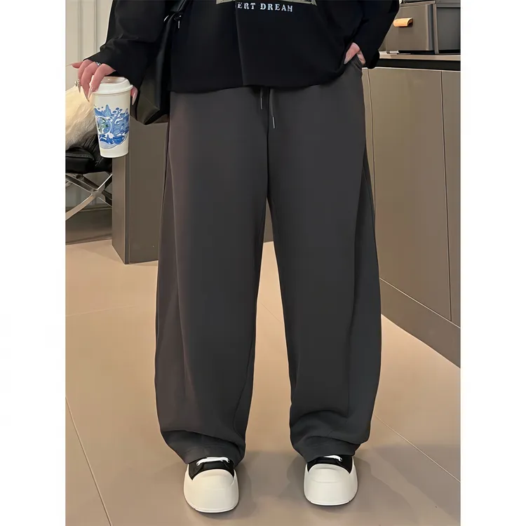 大码女装秋季百搭花契200斤胖mm时尚美式质感空气层弯刀裤4953