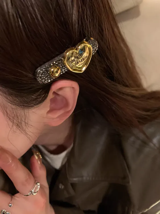 店主自留！奢侈感黑色镶钻发夹边夹侧边爱心夹子头饰2025新款发夹