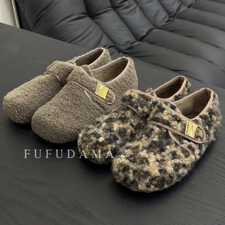 【胖福福大码女鞋】毛毛勃肯鞋厚底加绒韩版复古魔术贴勃肯鞋