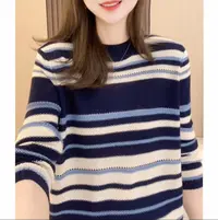 秋季新款条纹显瘦长袖针织衫女 219